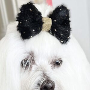 Black & Gold New Years Dog Bows  Faux Fur Dog Bows  Dog Grooming Bows  Pet Hair Bows  Dog Bow Ties  Top Knot Bow  Single Bow